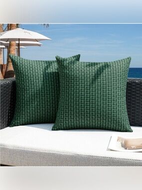OUTDOOR Pillow Covers EXTRA-LARGE Waterproof SQUARE 26x26” (2-Pack) DARK GREEN
